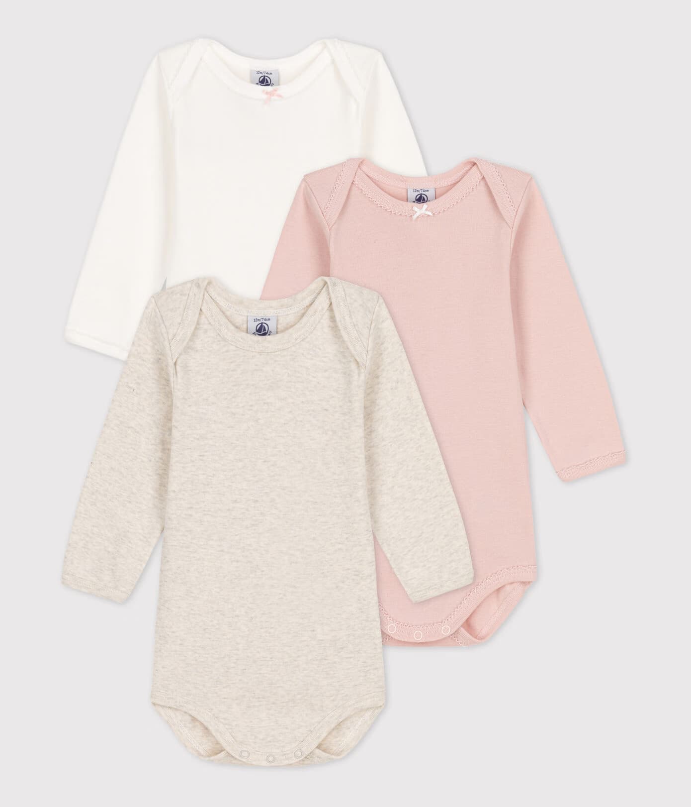 Petit Bateau / 3 pak langærmet body / ensfarvet rosa — billede 1