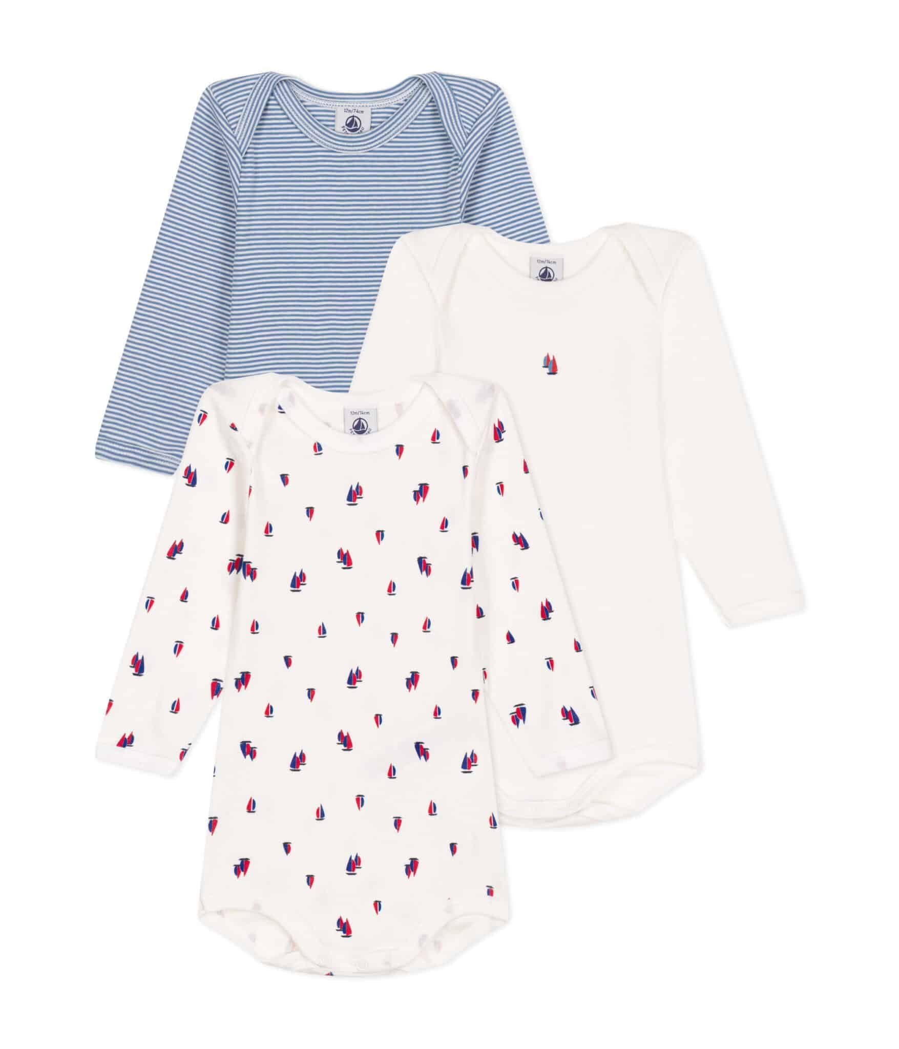 Petit Bateau / 3 pak langærmet body / seljbåde — billede 1