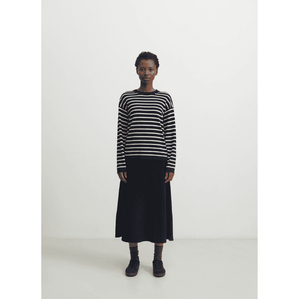 FUB Woman / Stribet Løs Uld Bluse / Dark navy — billede 2