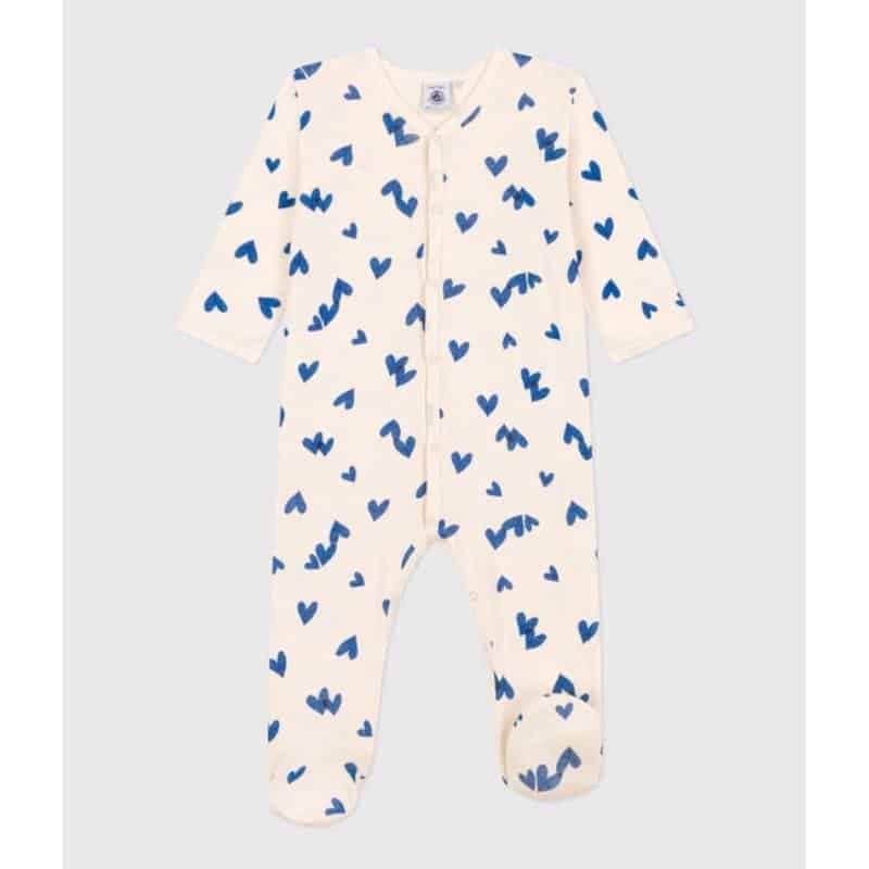 Petit Bateau / Heldragt med fødder / blå hjerter — billede 1
