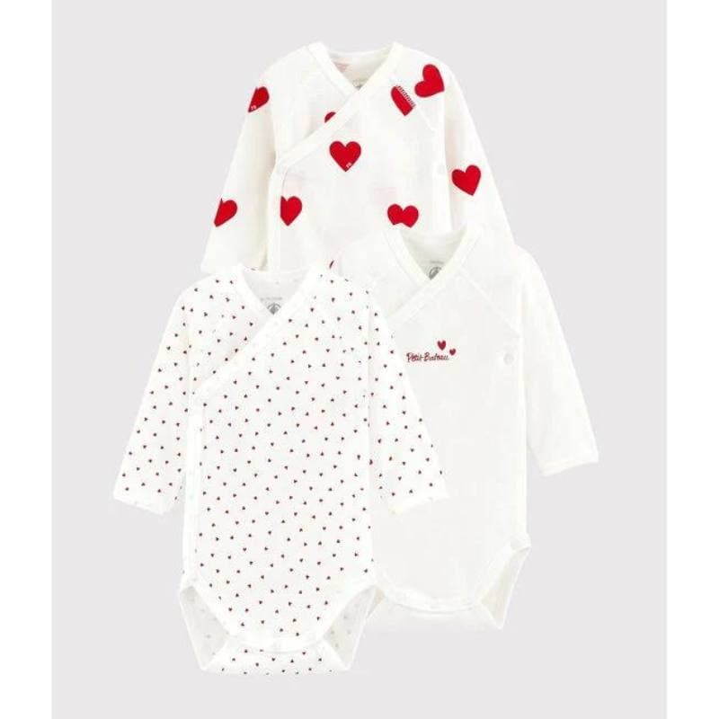 Petit Bateau / 3-pak baby body / røde hjerter — billede 1
