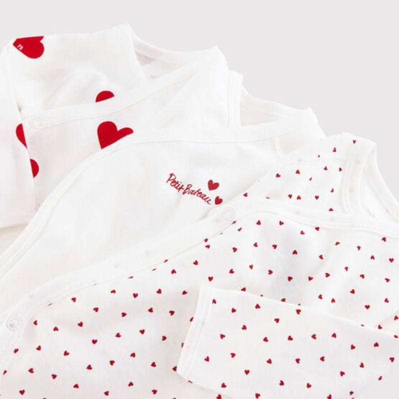 Petit Bateau / 3-pak baby body / røde hjerter — billede 2