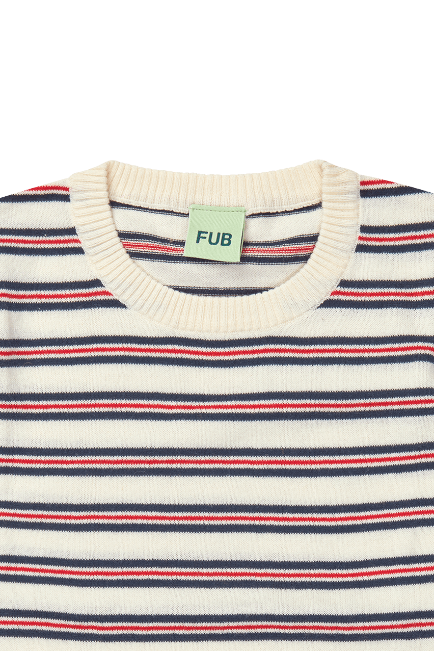 FUB / Stribet Bomulds T-shirt / Ecru Dark Navy — billede 2