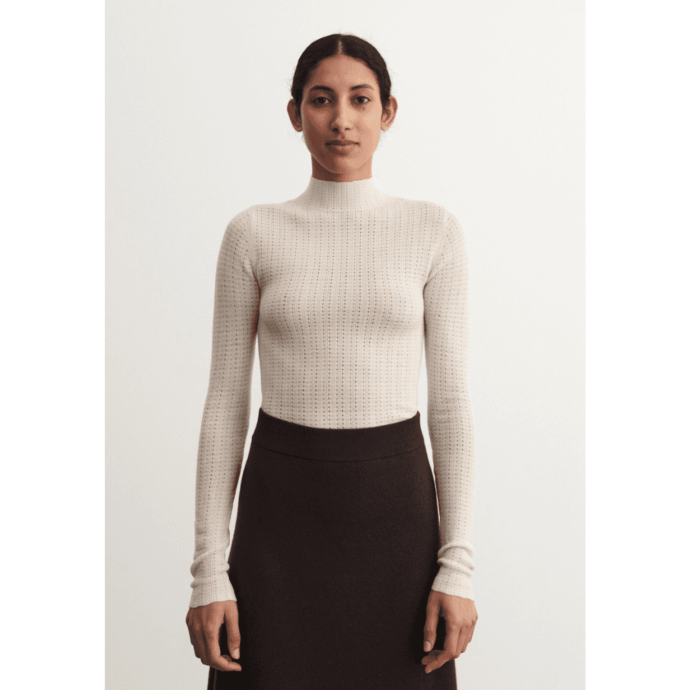 FUB Woman / High Neck Pointelle Bluse / Ecru — billede 2
