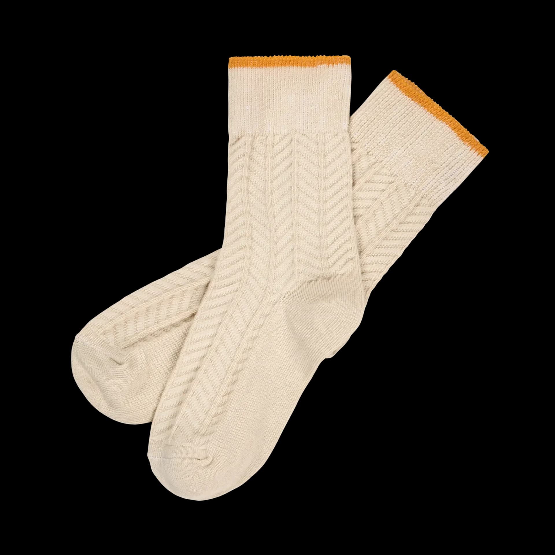 FUB — FUB / Herringbone Bomulds Strømper / Ecru