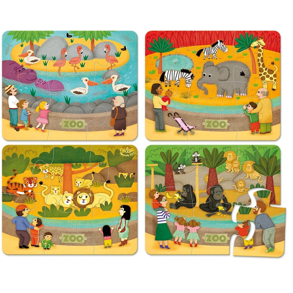 Vilac / 4 puslespil i træ / Zoo — billede 2
