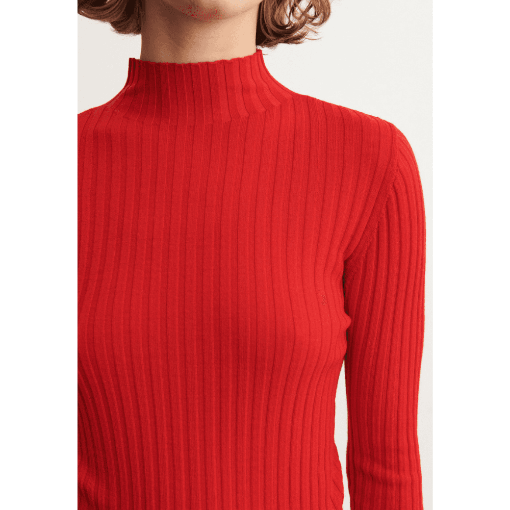 FUB Woman / High Neck Rib Uld Bluse / Signal Red — billede 2