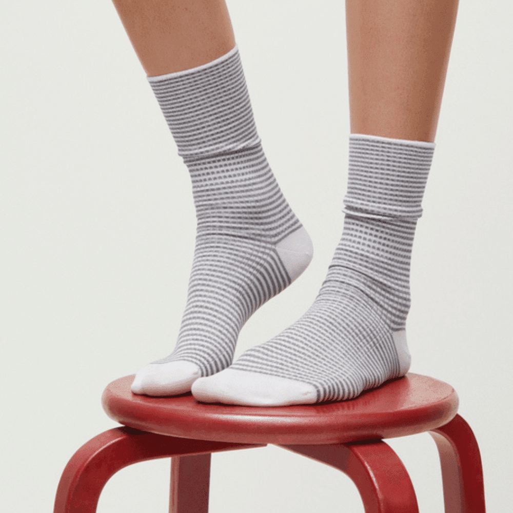Aiayu / Bomulds Rib Strømper / Mix Grey Striber — billede 2
