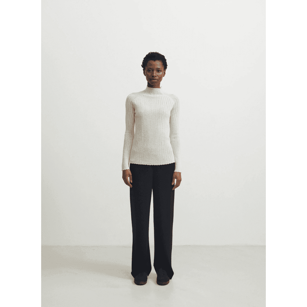 FUB Woman / Højhalset Pointelle Uld Bluse / Ecru — billede 2