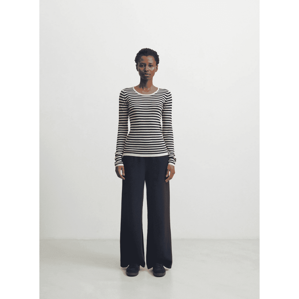 FUB Woman / Langærmet Uld Rib Stribet Bluse / Dark Navy Ecru — billede 2