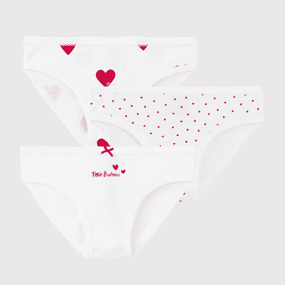 Petit Bateau / 3 pak underbukser pige / røde hjerter — billede 1