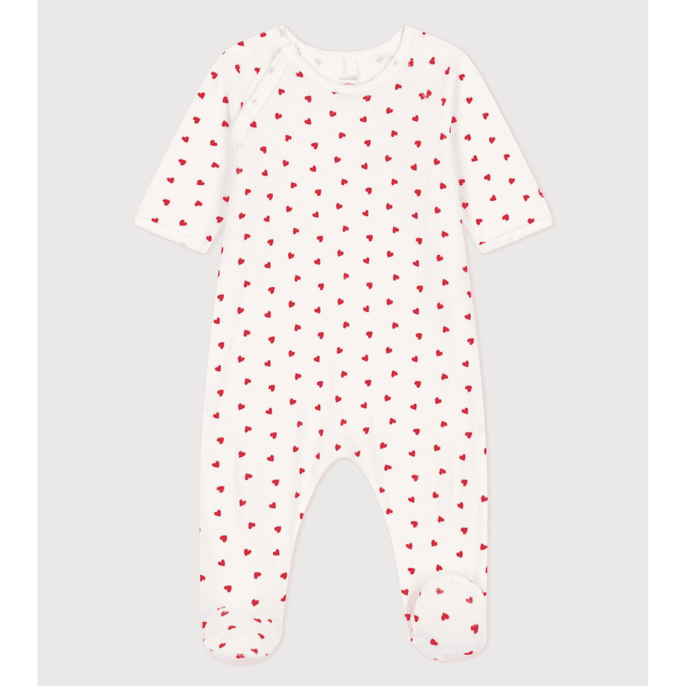 Petit Bateau / frotté heldragt med fødder / mini hjerter — billede 1