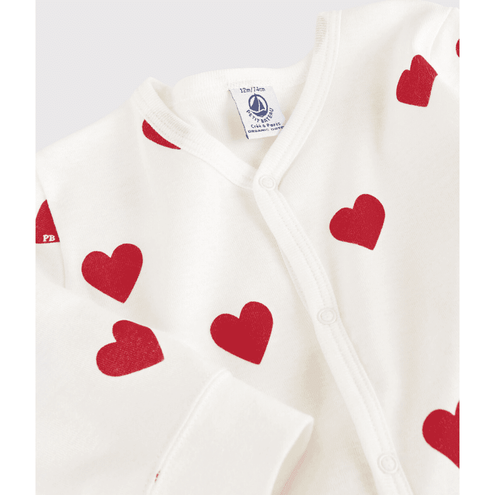 Petit Bateau / Natdragt uden fødder / røde hjerter — billede 1