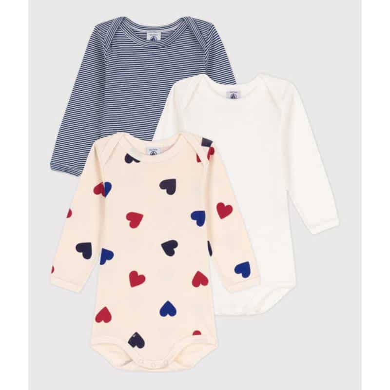 Petit Bateau / 3 pak langærmet body / multi hjerter — billede 1