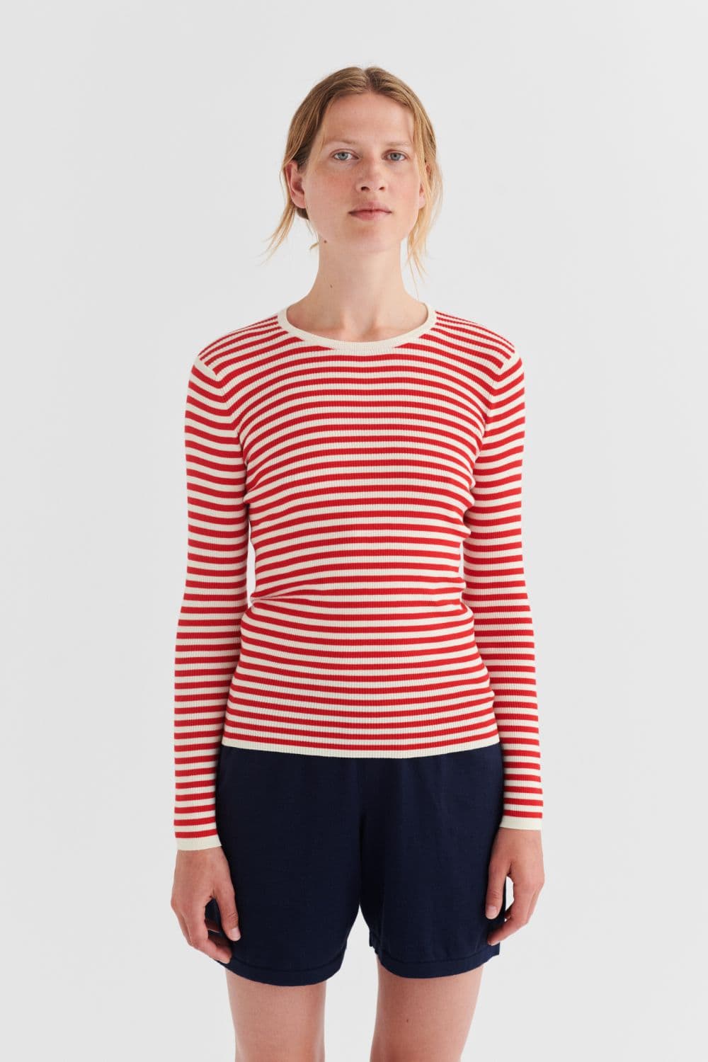 FUB Woman / Stribet Bomulds Rib Bluse / Red — billede 2