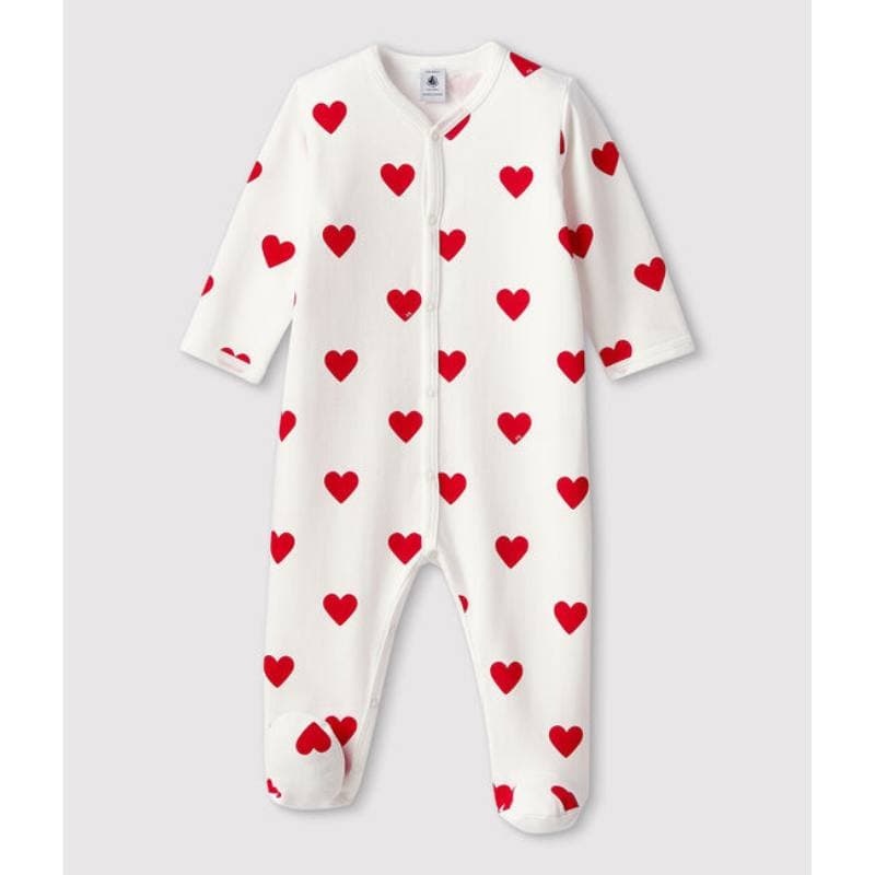 Petit Bateau / heldragt med fødder / røde hjerter — billede 1