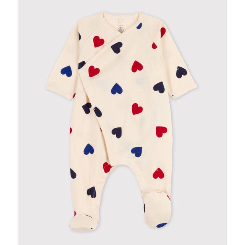 Petit Bateau / heldragt med fødder / multi hjerter — billede 1