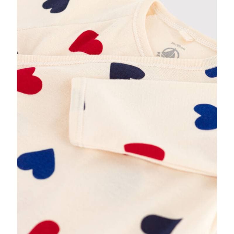 Petit Bateau / heldragt med fødder / multi hjerter — billede 3